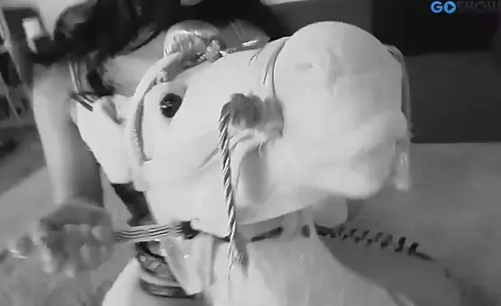 Girl in Black Boots Throats His Cock