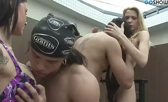 Slutty queers initiate wild bisexual gangbang